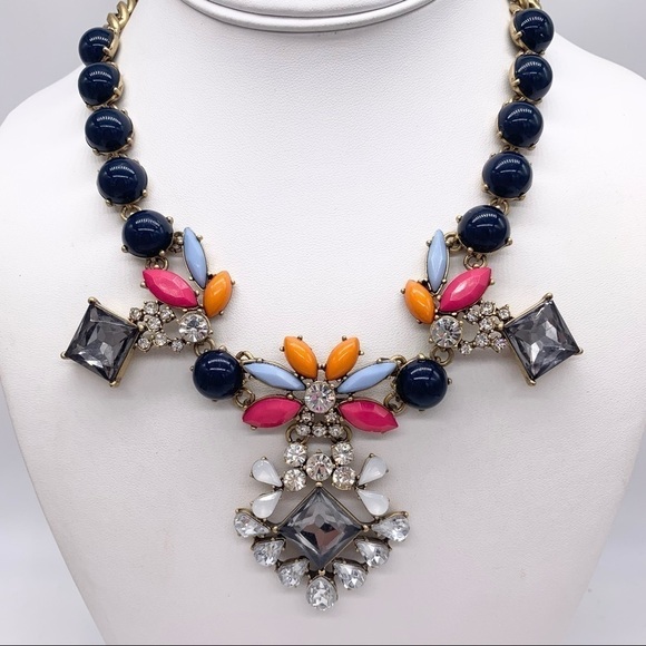J. Crew Jewelry - J. Crew Navy Pink Orange Jeweled Necklace